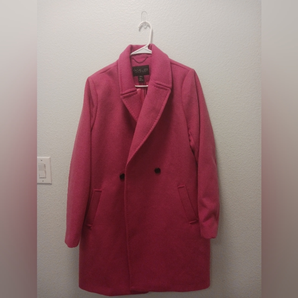 RACHEL ZOE  BRIGHT PINK MAGENTA WOOL BLEND DOUBLE-BREASTED OVERCOAT SIZE XL COAT